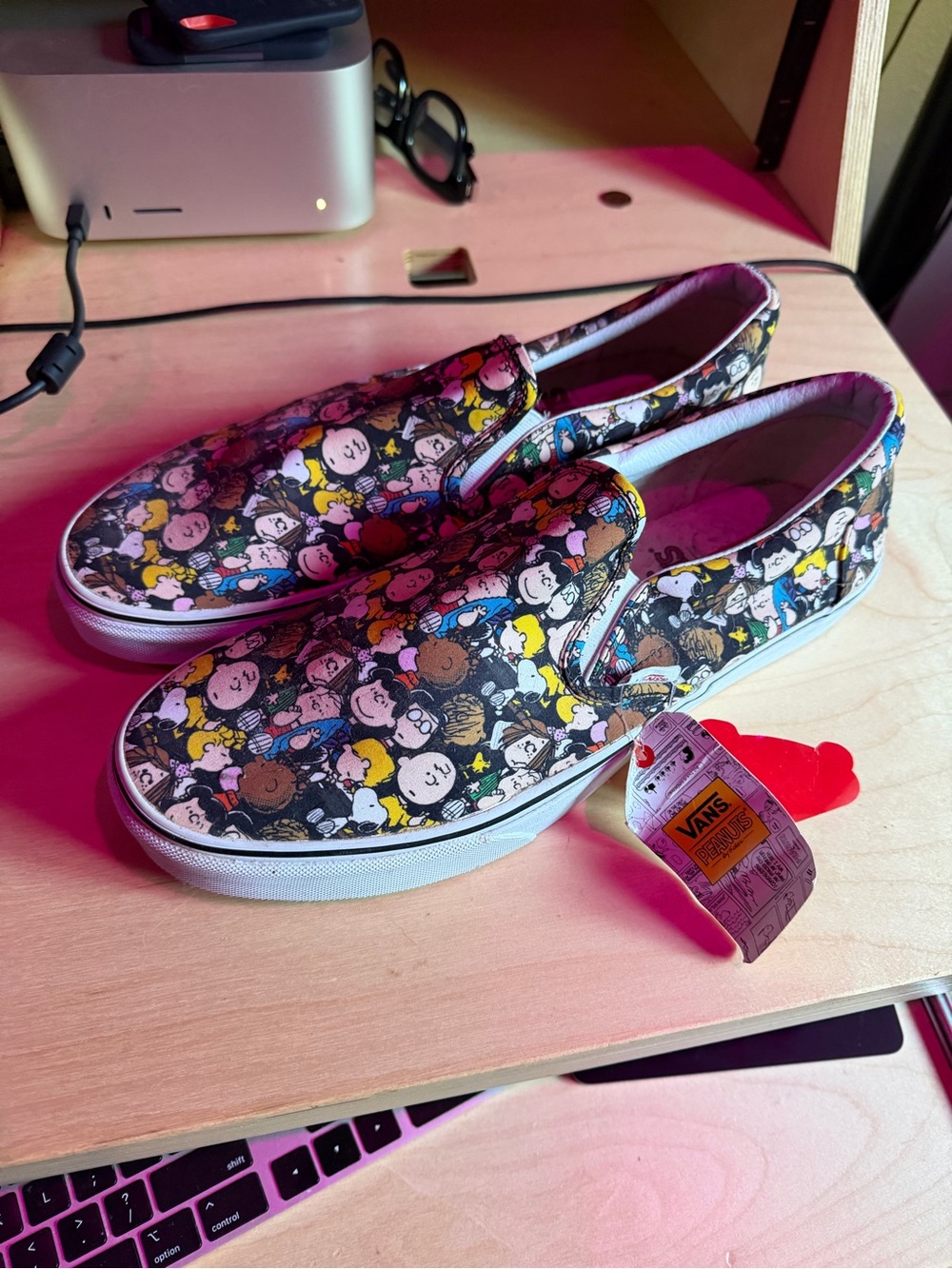 Vans men’s  Slip-On Sneakers in Black with Multi Peanuts Print